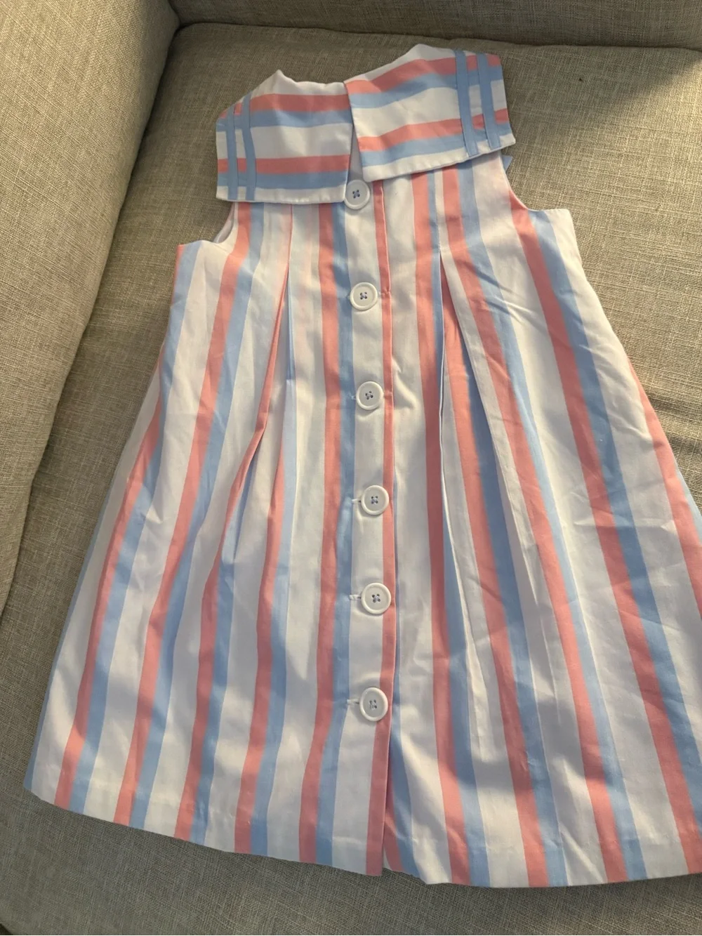 The Beaufort Bonnet Company Pink & Blue Striped Sleeveless Dress with Bow